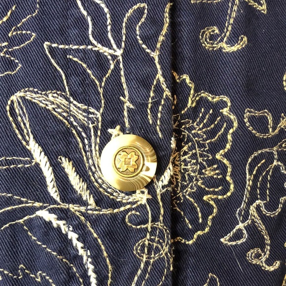 Cynthia Max Embroidered Button Down Jacket Blue Tan Size M - Picture 2 of 7